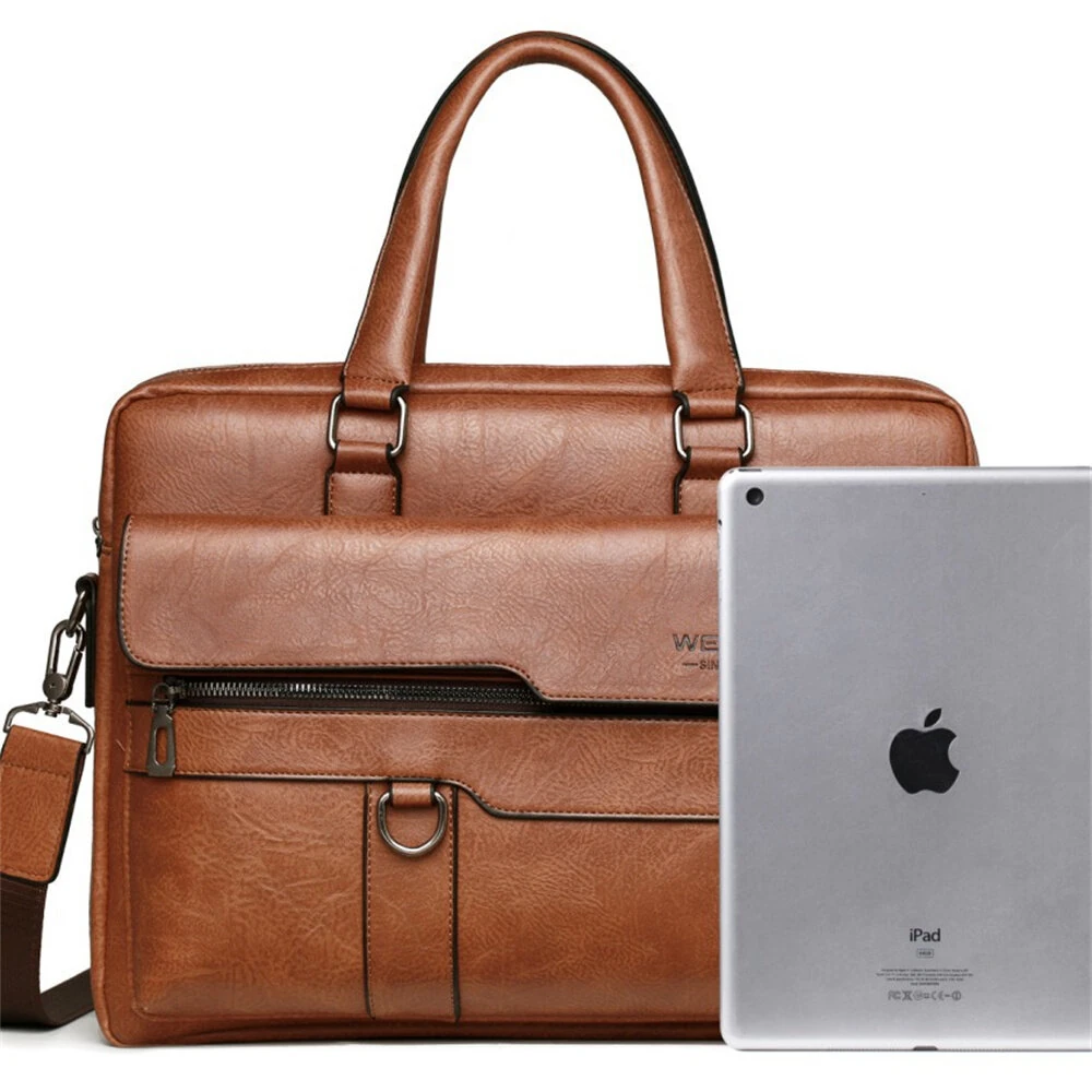 WEIXIER Men's Briefcase Retro Business Casual Laptop Bag Office High Quality PU Leather Handbag Shoulder Messenger Bags — view 8