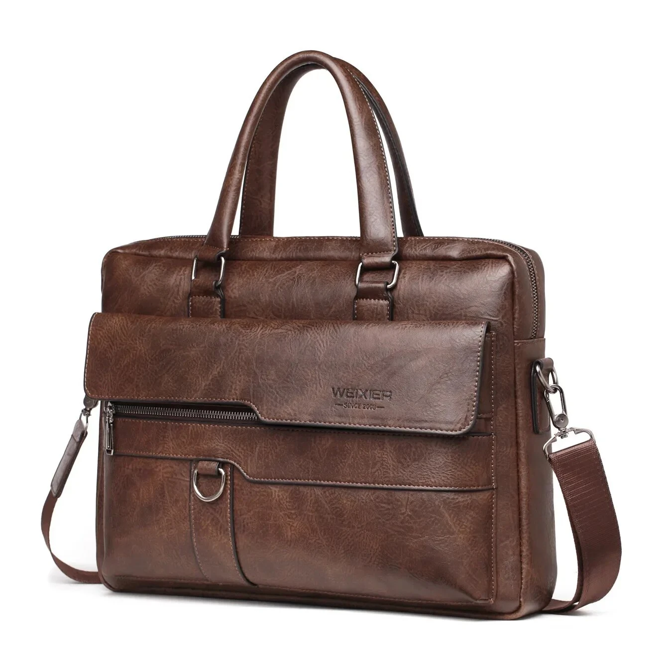 WEIXIER Men's Briefcase Retro Business Casual Laptop Bag Office High Quality PU Leather Handbag Shoulder Messenger Bags — view 9
