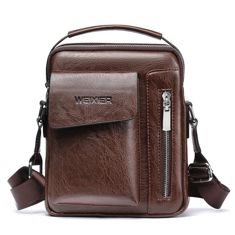 WEIXIER Men's Crossbody Bag PU Leather Hand Bag for Men Messenger Bags Waterproof Backpacks Business Casual Single Shoulder Bag — view 10