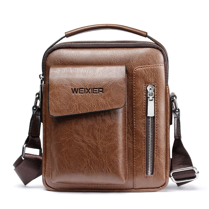 WEIXIER Men's Crossbody Bag PU Leather Hand Bag for Men Messenger Bags Waterproof Backpacks Business Casual Single Shoulder Bag — view 3