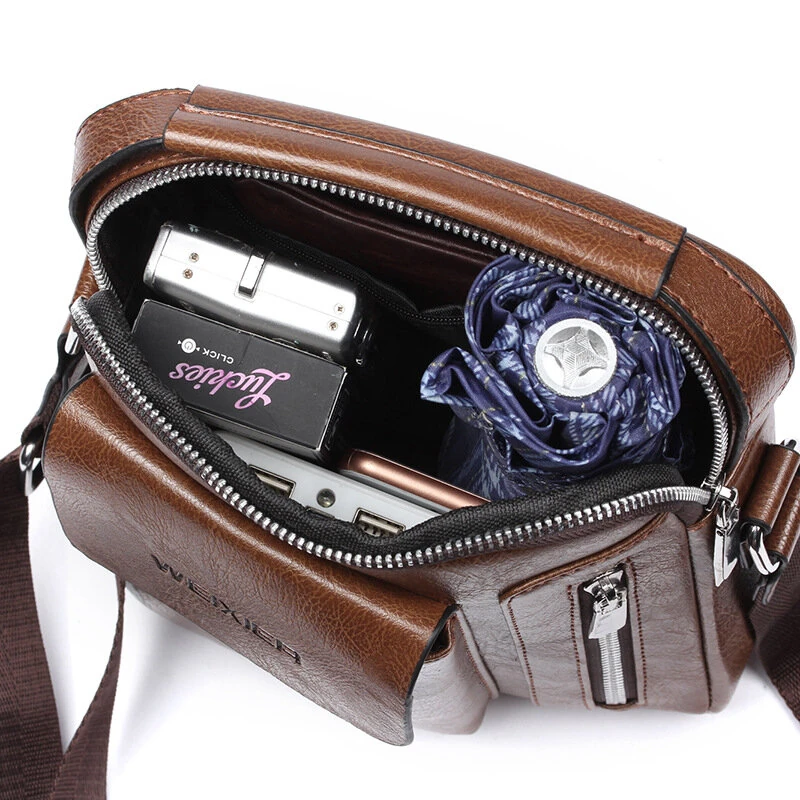 WEIXIER Men's Crossbody Bag PU Leather Hand Bag for Men Messenger Bags Waterproof Backpacks Business Casual Single Shoulder Bag — view 4