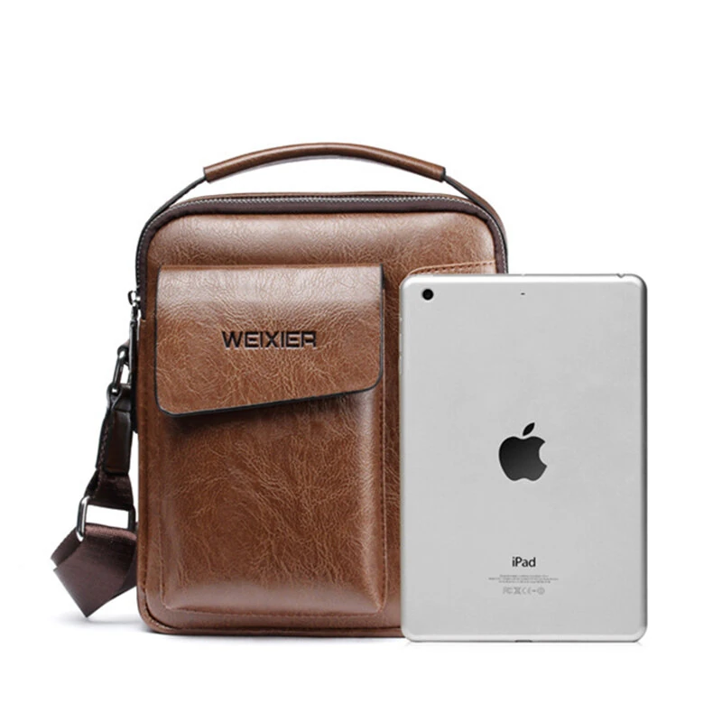 WEIXIER Men's Crossbody Bag PU Leather Hand Bag for Men Messenger Bags Waterproof Backpacks Business Casual Single Shoulder Bag — view 8