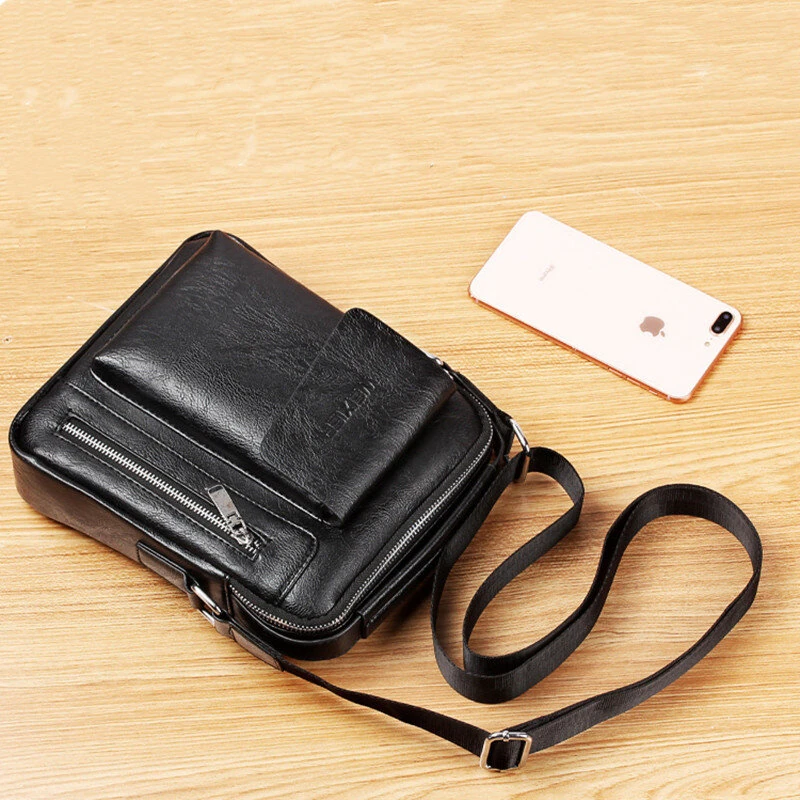 WEIXIER Men's Crossbody Bag PU Leather Hand Bag for Men Messenger Bags Waterproof Backpacks Business Casual Single Shoulder Bag — view 9