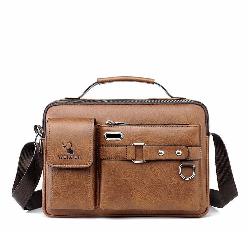 WEIXIER Men's PU Material Crossbody Bag Men's Business Briefcase Bag Portable Single Shoulder Bag Casual Bag Men's Bag Gift For Father/Anniversary