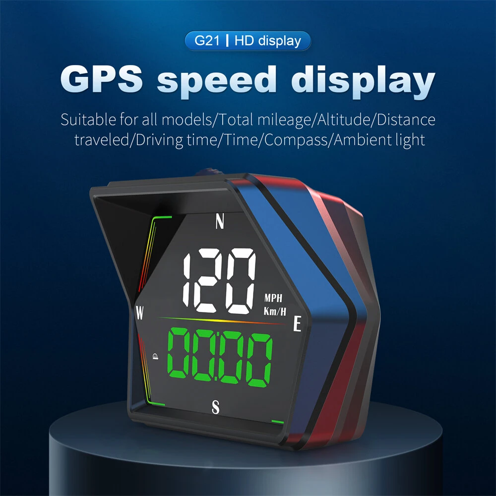 WEIYING G21 Car HUD GPS Head Up Display 360° Rotation Digital Speedometer Large Font Compass Time Overspeed Warning Customized — view 4