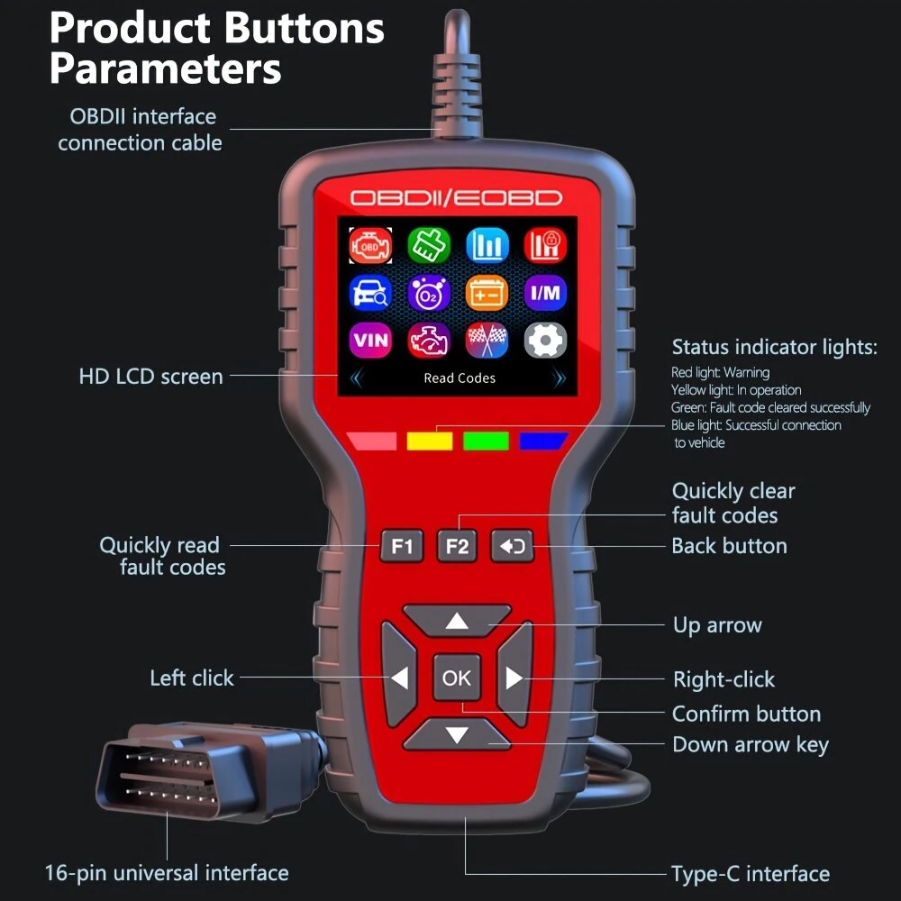 Weiying K2 OBD2 Scanner Engine Code Reader OBDII EOBD Color LCD 12 Languages Battery Voltage Test Car Diagnostic Tool — view 10