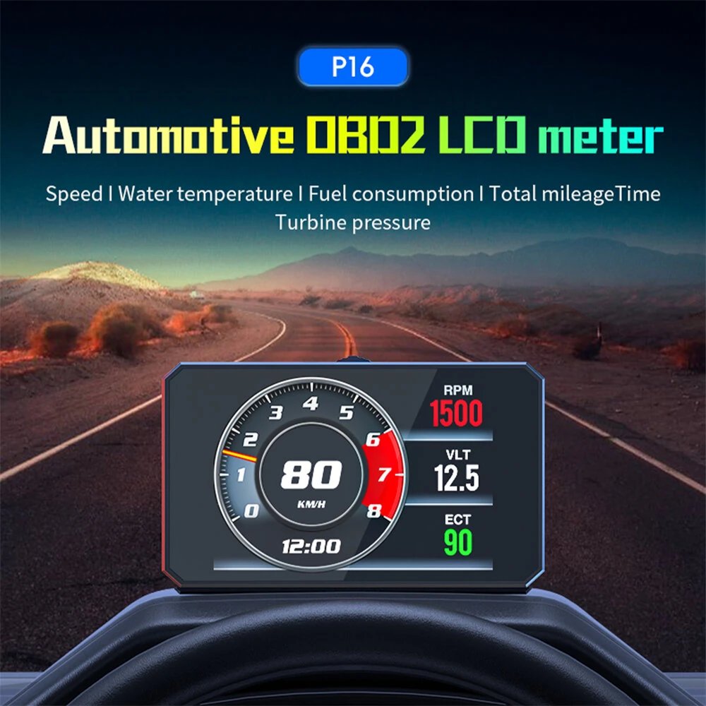 WEIYING P16 OBD2 HUD Head Up Display Digital Car Meter TFT LCD Multi Color Screen Speedometer ECT Water Oil Temperature Car Speed Gauge — view 3