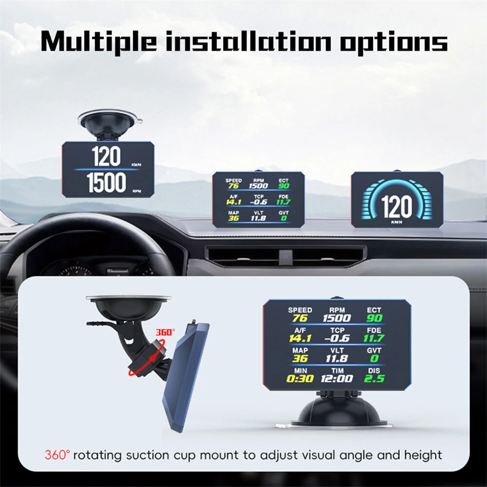 WEIYING P16 OBD2 HUD Head Up Display Digital Car Meter TFT LCD Multi Color Screen Speedometer ECT Water Oil Temperature Car Speed Gauge — view 5