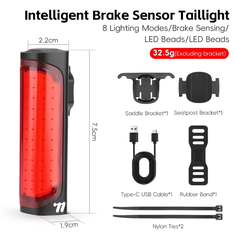 WEST BIKING 120LM Smart Brake Sensor Bicycle Taillight Lightweight  IP65 Waterproof Type-C Charging 8 Modes Flash Bike Rear Light for MTB Night Cycling Safety — view 10