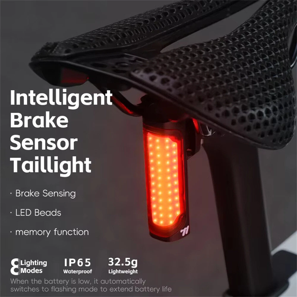 WEST BIKING 120LM Smart Brake Sensor Bicycle Taillight Lightweight  IP65 Waterproof Type-C Charging 8 Modes Flash Bike Rear Light for MTB Night Cycling Safety — view 2