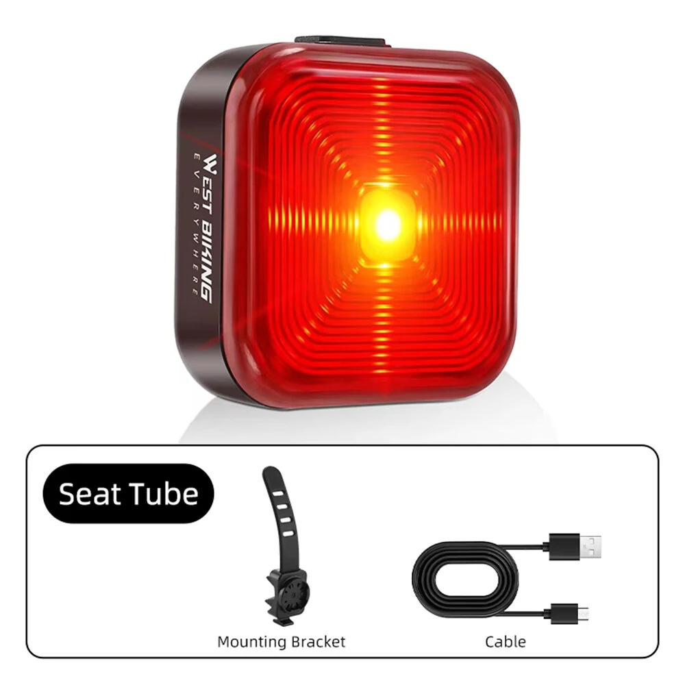 WEST BIKING 20LM LED Square Bicycle Taillight Type-C Charging Waterproof 5 Modes Warning Bike Rear Light for MTB Seat Post/Saddle — view 10