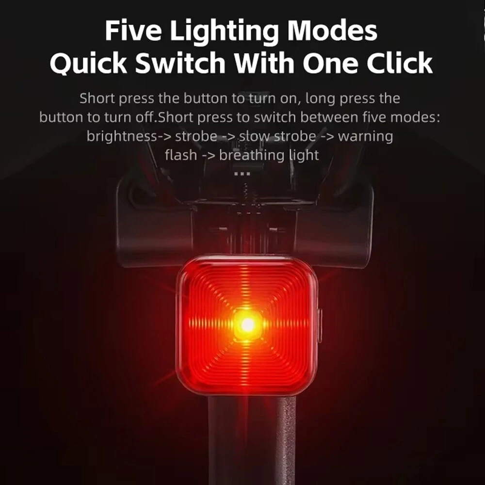 WEST BIKING 20LM LED Square Bicycle Taillight Type-C Charging Waterproof 5 Modes Warning Bike Rear Light for MTB Seat Post/Saddle — view 2