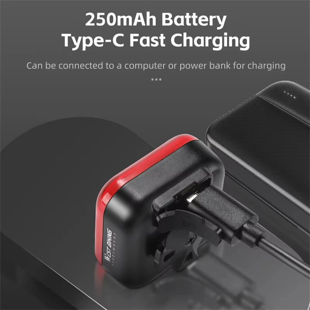 WEST BIKING 20LM LED Square Bicycle Taillight Type-C Charging Waterproof 5 Modes Warning Bike Rear Light for MTB Seat Post/Saddle — view 3