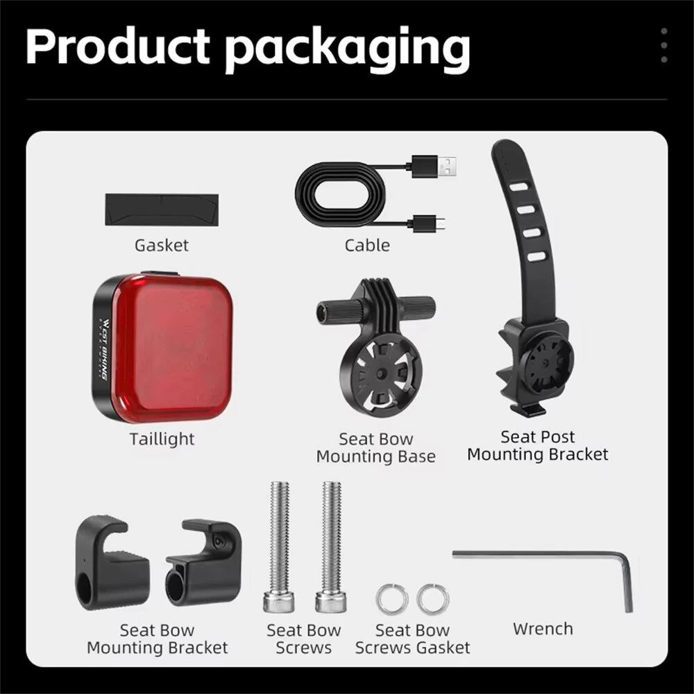WEST BIKING 20LM LED Square Bicycle Taillight Type-C Charging Waterproof 5 Modes Warning Bike Rear Light for MTB Seat Post/Saddle — view 8
