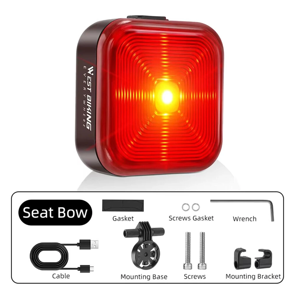 WEST BIKING 20LM LED Square Bicycle Taillight Type-C Charging Waterproof 5 Modes Warning Bike Rear Light for MTB Seat Post/Saddle — view 9