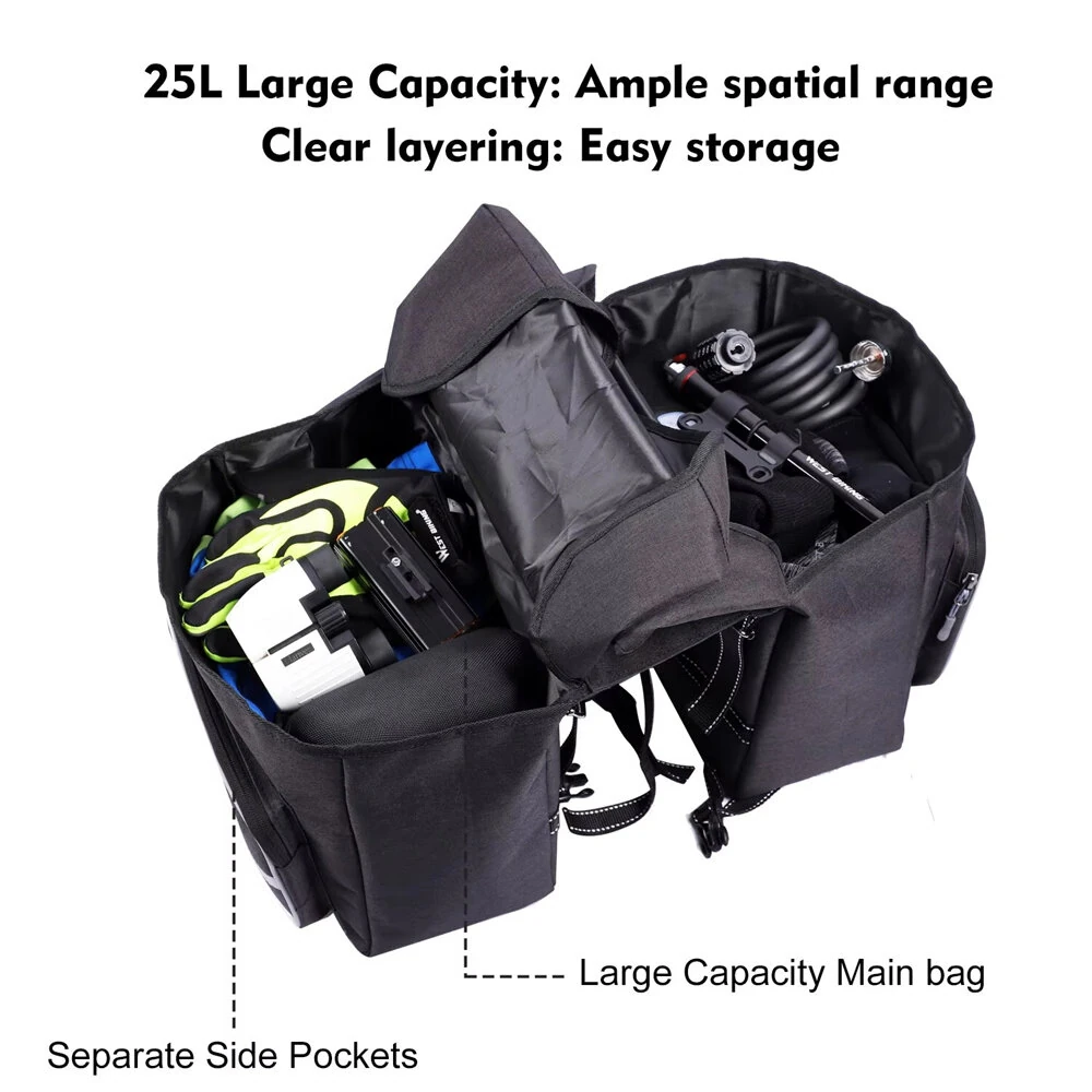 WEST BIKING 25L Bicycle Pannier Bag Waterproof Bike Rear Seat Bag Large Capacity Tail Seat Luggage Carrier Cycling Bags for MTB — view 6