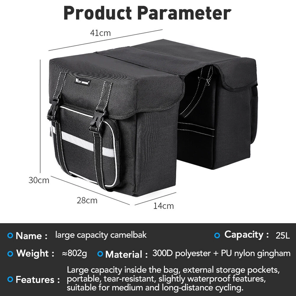 WEST BIKING 25L Bicycle Pannier Bag Waterproof Bike Rear Seat Bag Large Capacity Tail Seat Luggage Carrier Cycling Bags for MTB — view 7