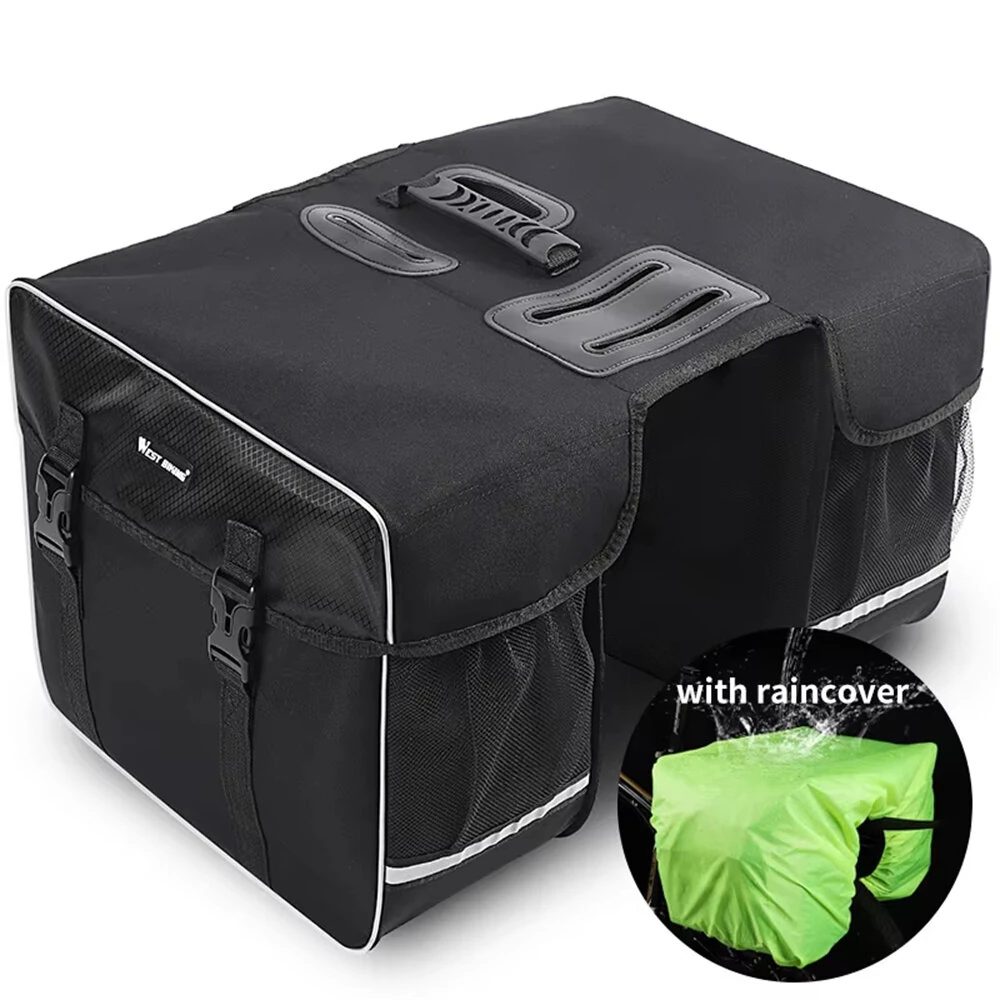 WEST BIKING 30L Bicycle Panniers Bag with Rain Cover Wear-resistant Cycling Travel Saddle Bag Night Reflective Bike Rear Luggage Bag for MTB — view 2
