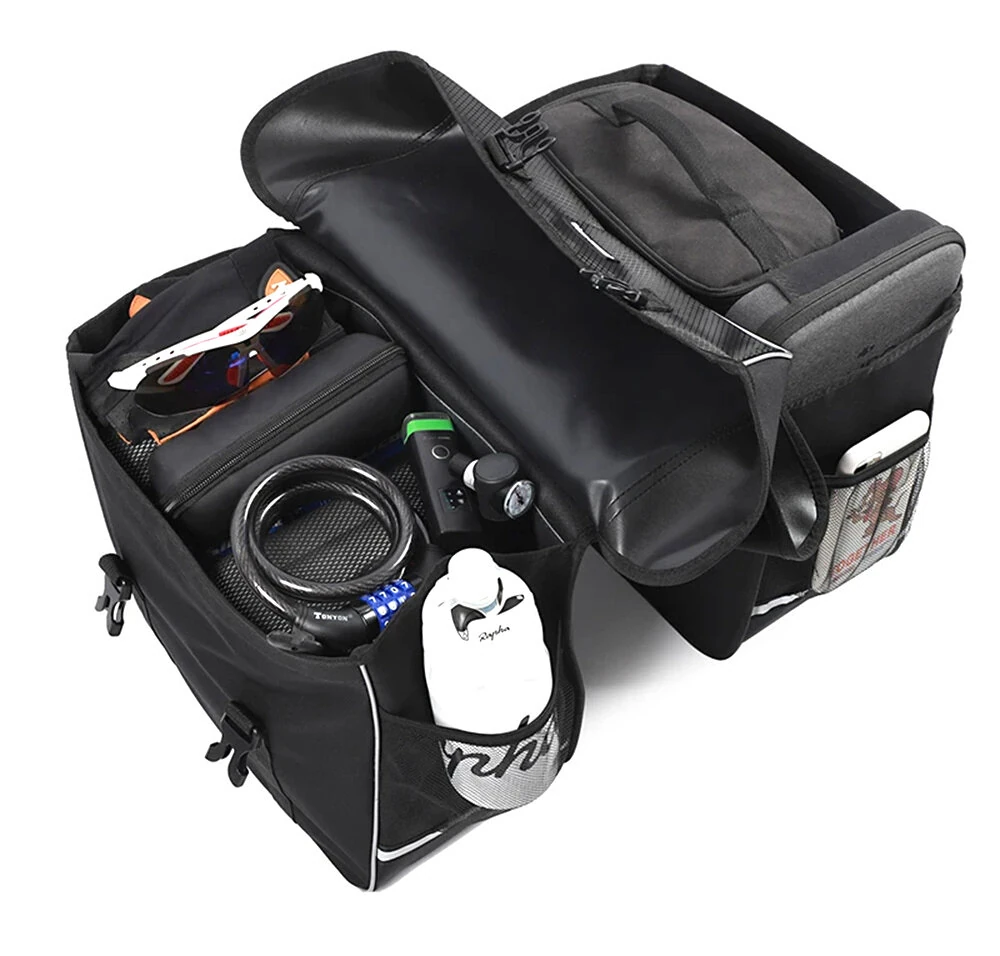 WEST BIKING 30L Bicycle Panniers Bag with Rain Cover Wear-resistant Cycling Travel Saddle Bag Night Reflective Bike Rear Luggage Bag for MTB — view 3
