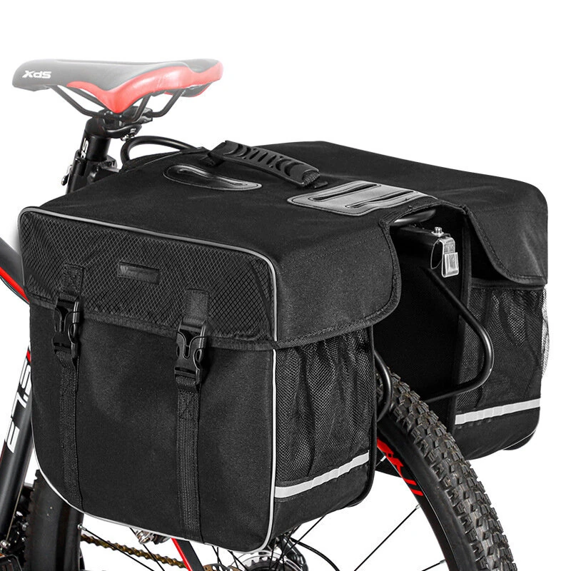 WEST BIKING 30L Bicycle Panniers Bag with Rain Cover Wear-resistant Cycling Travel Saddle Bag Night Reflective Bike Rear Luggage Bag for MTB — view 9