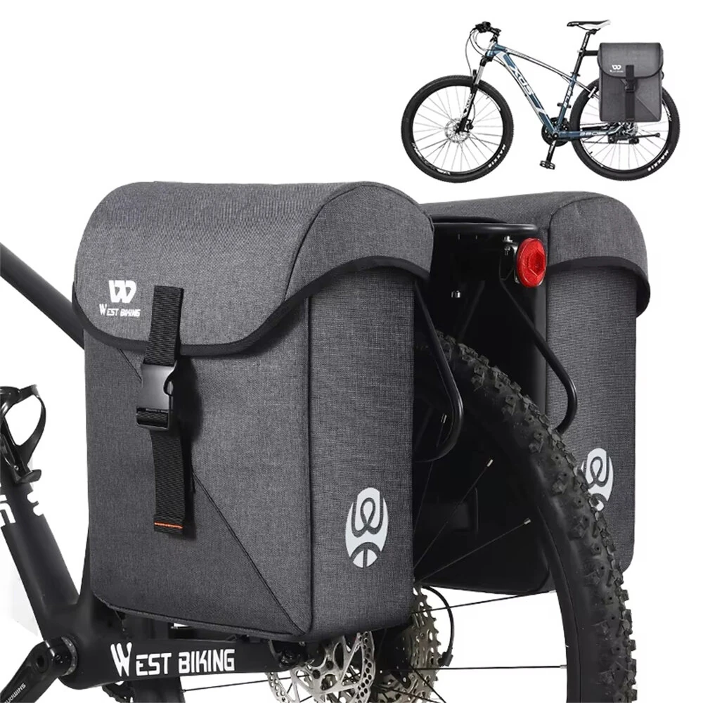 WEST BIKING 35L Bicycle Pannier Bag Waterproof 300D Polyester Sturdy Double Side Bike Bag Anti-Scratch Night Reflective Bike Rear Bag for MTB — WEST BIKING
