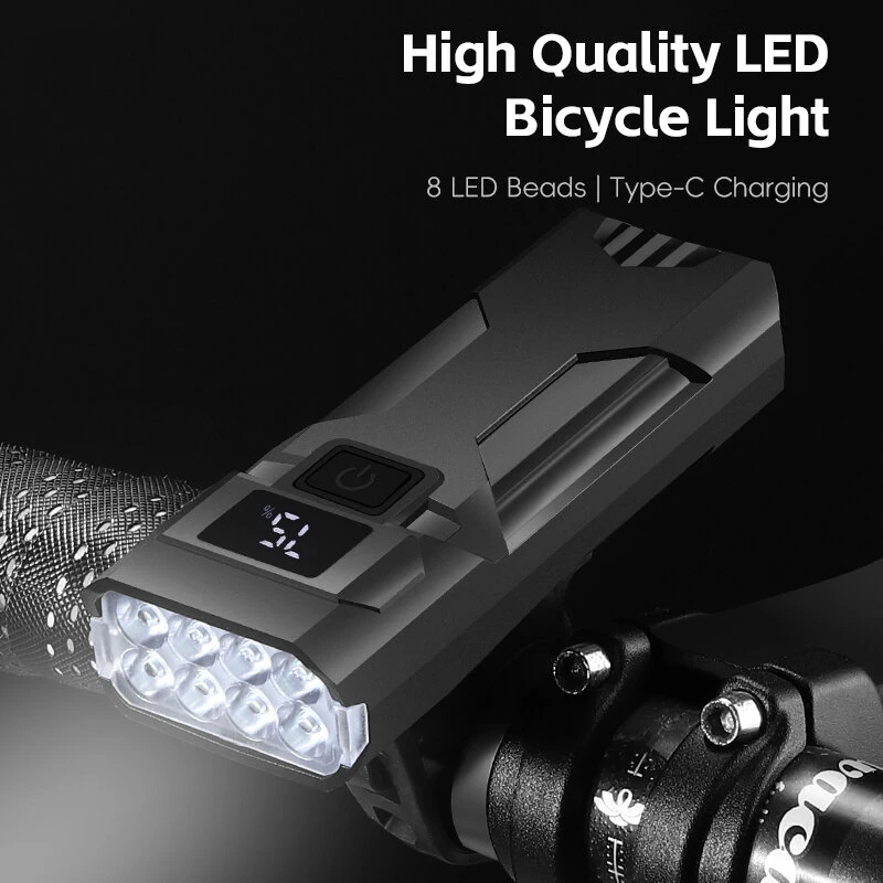 WEST BIKING 400Lm Digital Power Display Bike Headlight Waterproof Type-C Charging Flashlight 8 LED Beads High Brightness Bicycle Front Light for Road Night Riding — view 2