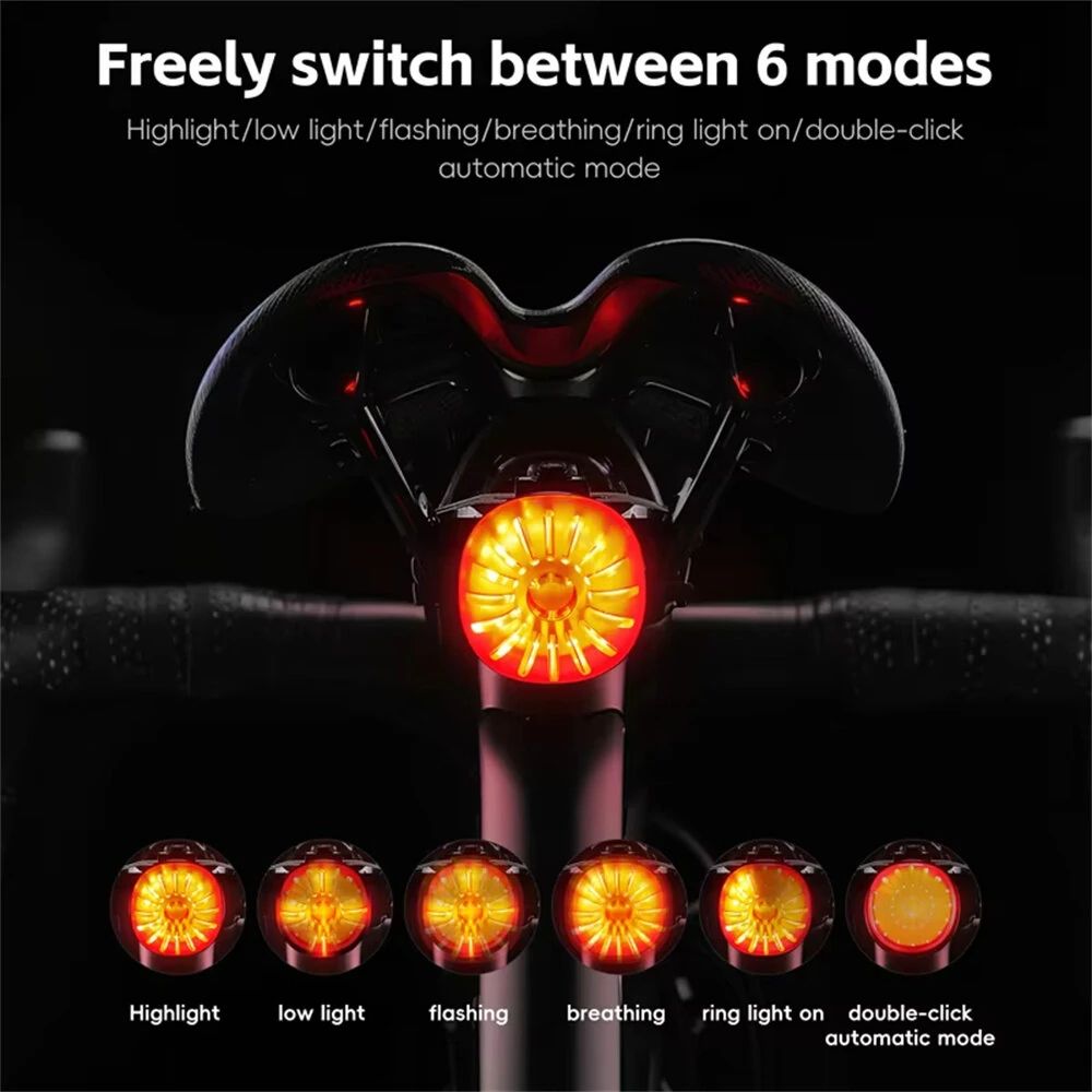 WEST BIKING 80LM Smart Dynamic Brake Sensing Bicycle Taillight 400mAh Battery Type-C Fast Charging IP65 Waterproof Vibration-sensing Bike Rear Light for MTB Night Cycling — view 4