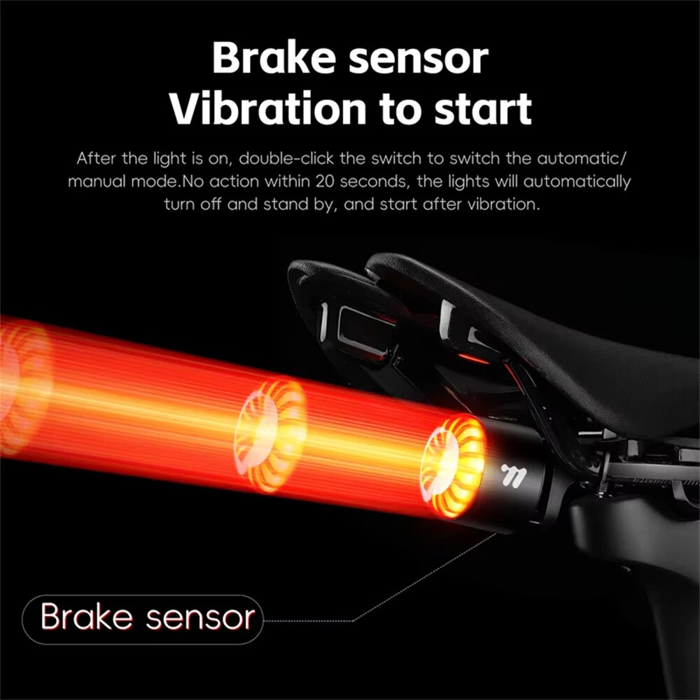 WEST BIKING 80LM Smart Dynamic Brake Sensing Bicycle Taillight 400mAh Battery Type-C Fast Charging IP65 Waterproof Vibration-sensing Bike Rear Light for MTB Night Cycling — view 5