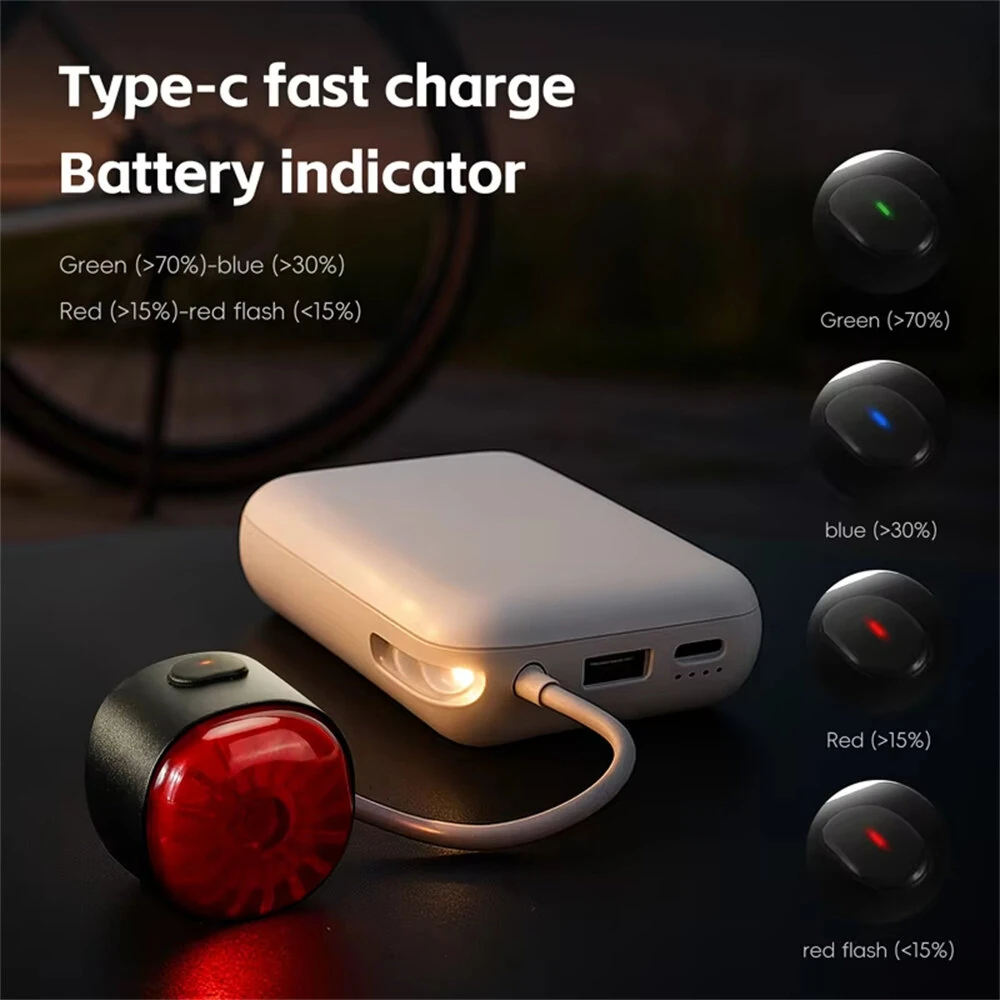 WEST BIKING 80LM Smart Dynamic Brake Sensing Bicycle Taillight 400mAh Battery Type-C Fast Charging IP65 Waterproof Vibration-sensing Bike Rear Light for MTB Night Cycling — view 6