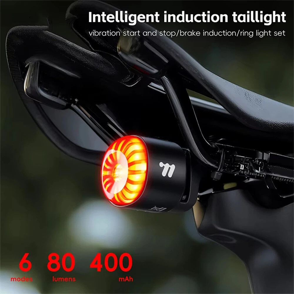WEST BIKING 80LM Smart Dynamic Brake Sensing Bicycle Taillight 400mAh Battery Type-C Fast Charging IP65 Waterproof Vibration-sensing Bike Rear Light for MTB Night Cycling — view 7