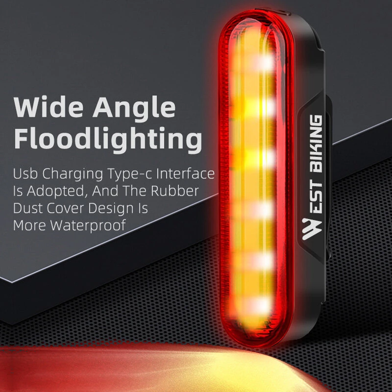 WEST BIKING Bicycle Laser Brake Sensing Taillight IPX5 Waterproof 450mAH USB Charging Bike Rear Light for Night Riding Safety — view 6