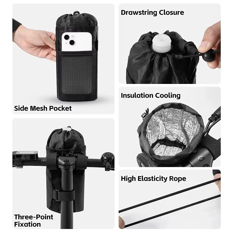 WEST BIKING Bike Water Bottle Bag Insulated Handlebar Cup Holder Folding Bicycle Scooter Storage Pouch Multi Color Thermal Cycling Drink Carrier — view 7