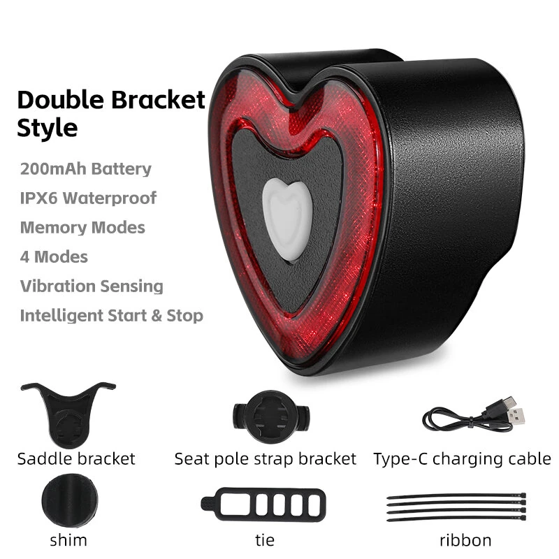 WEST BIKING Heart Bicycle Taillight Brake Sensing Smart Start/Stop Memory Waterproof Bike Rear Light for MTB Night Riding Safety — view 10