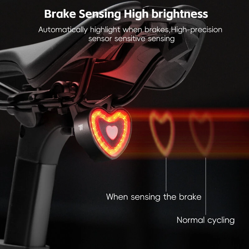 WEST BIKING Heart Bicycle Taillight Brake Sensing Smart Start/Stop Memory Waterproof Bike Rear Light for MTB Night Riding Safety — view 3