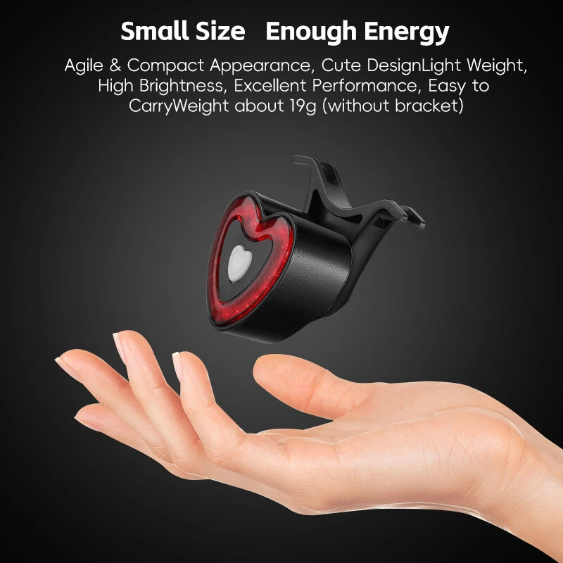 WEST BIKING Heart Bicycle Taillight Brake Sensing Smart Start/Stop Memory Waterproof Bike Rear Light for MTB Night Riding Safety — view 5