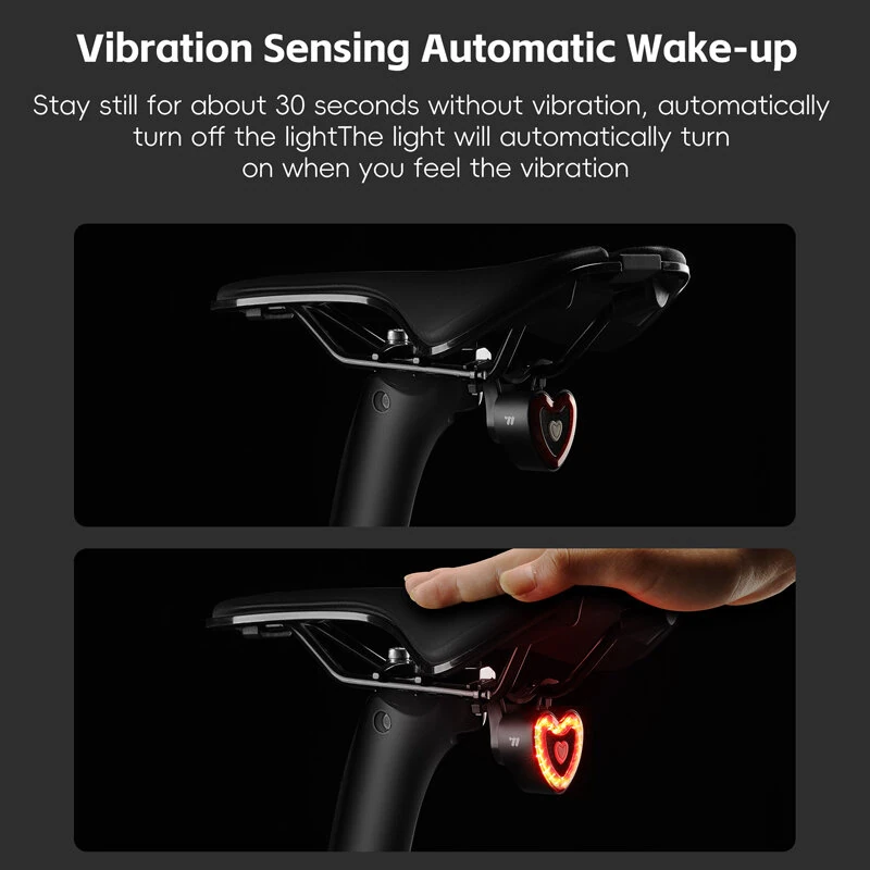 WEST BIKING Heart Bicycle Taillight Brake Sensing Smart Start/Stop Memory Waterproof Bike Rear Light for MTB Night Riding Safety — view 7