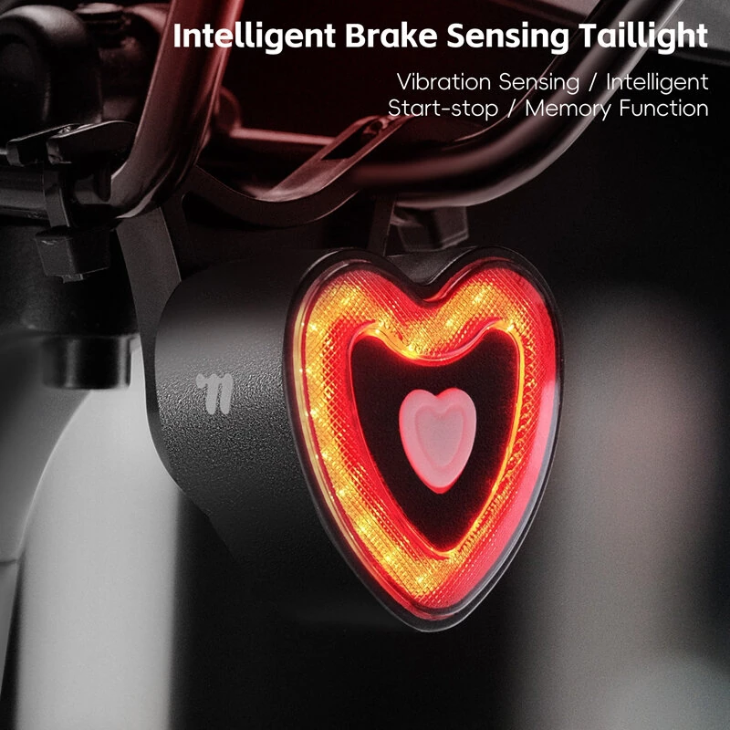 WEST BIKING Heart Bicycle Taillight Brake Sensing Smart Start/Stop Memory Waterproof Bike Rear Light for MTB Night Riding Safety — view 8
