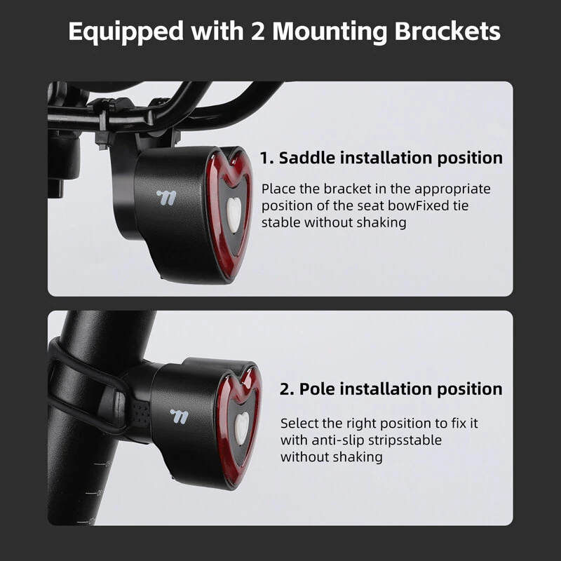 WEST BIKING Heart Bicycle Taillight Brake Sensing Smart Start/Stop Memory Waterproof Bike Rear Light for MTB Night Riding Safety — view 9