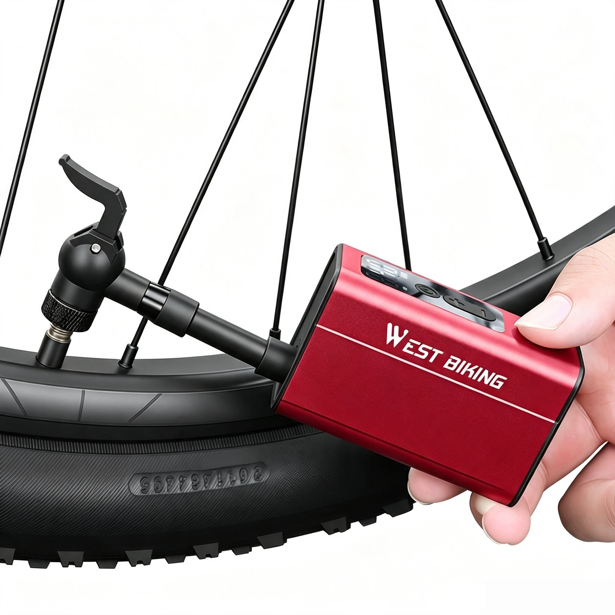 WEST BIKING Mini Electric Bike Pump 4-in-1 Click Valve,  120PSI Portable Air Compressor,  Auto-stop & LED Display, MTB Road Tire Inflation — view 11