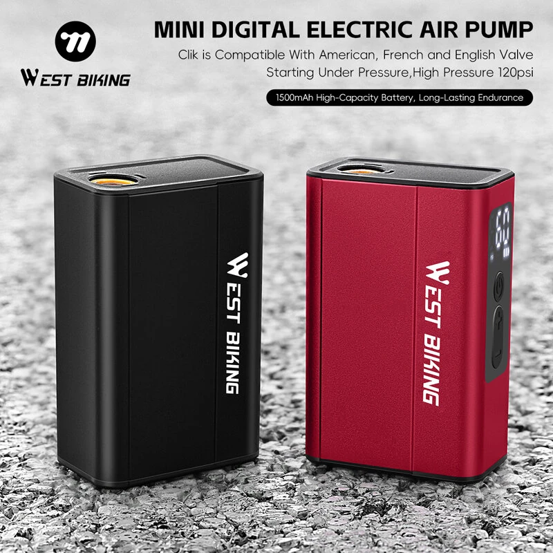 WEST BIKING Mini Electric Bike Pump 4-in-1 Click Valve,  120PSI Portable Air Compressor,  Auto-stop & LED Display, MTB Road Tire Inflation — view 3