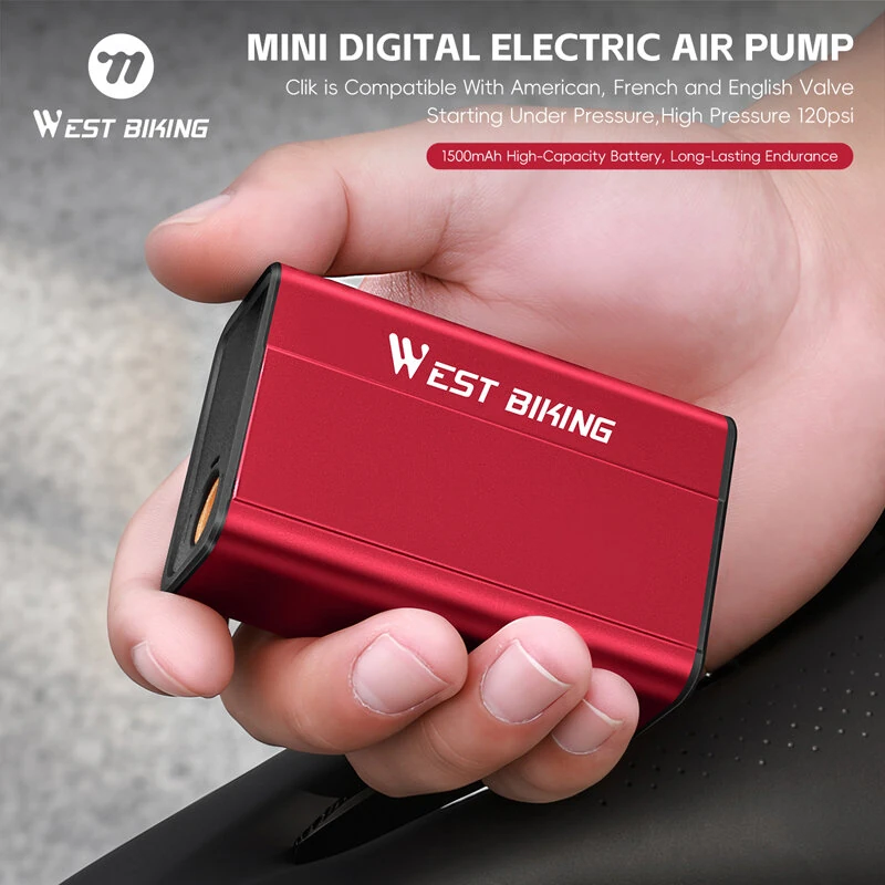 WEST BIKING Mini Electric Bike Pump 4-in-1 Click Valve,  120PSI Portable Air Compressor,  Auto-stop & LED Display, MTB Road Tire Inflation — view 6