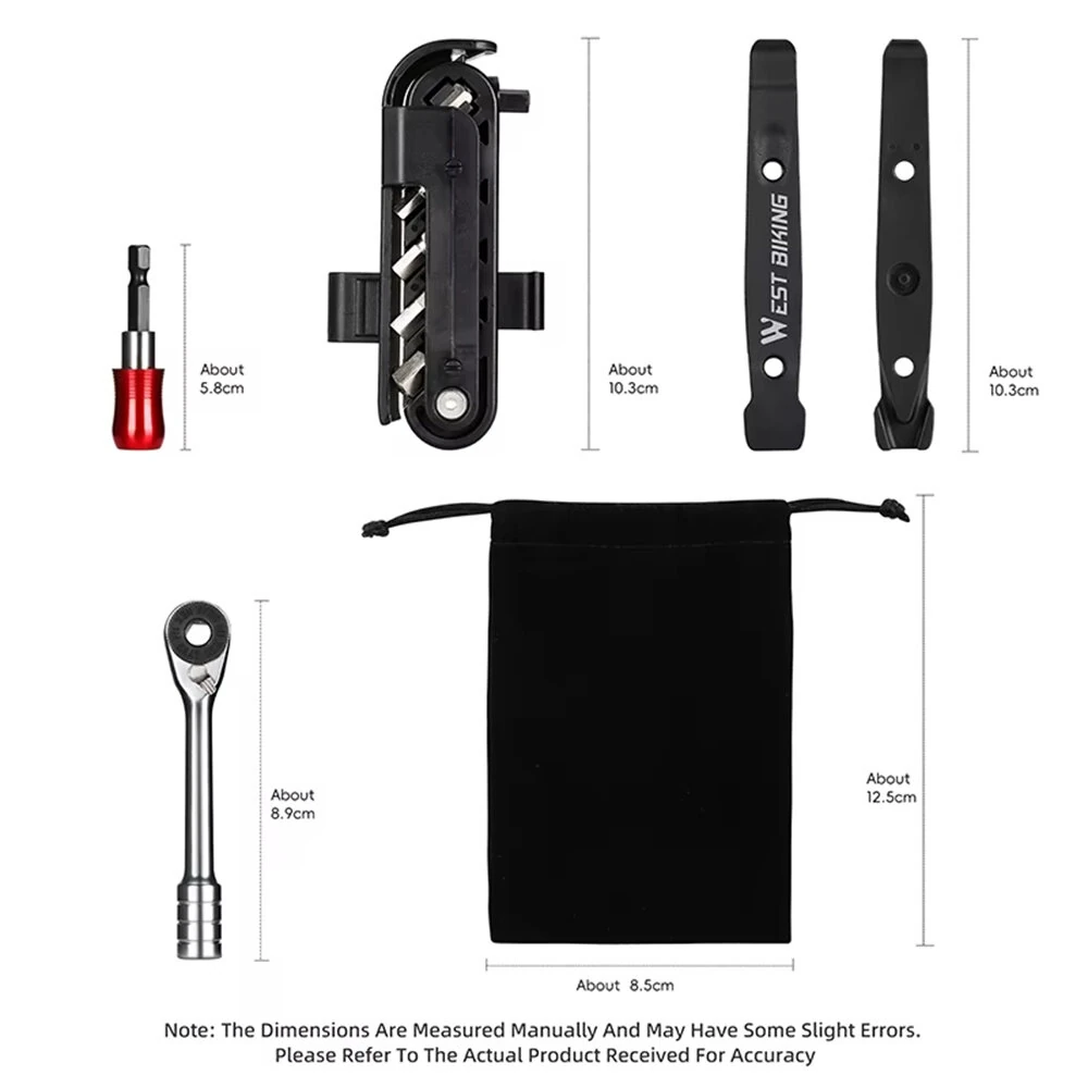 WEST BIKING Multi Functional Bike Repair Tool Portable Lightweight MTB Ratchet Wrench Tire Lever Combination Bicycle Tool Set — view 9