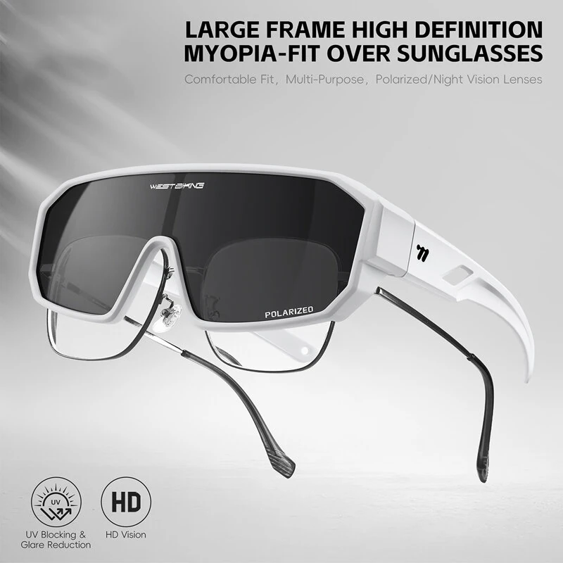 WEST BIKING Myopia-Fit Over Bicycle Sunglasses UV400 Protection HD Polarized Bike Goggles Cycling Driving Fishing Sports Eyeglasses — view 5