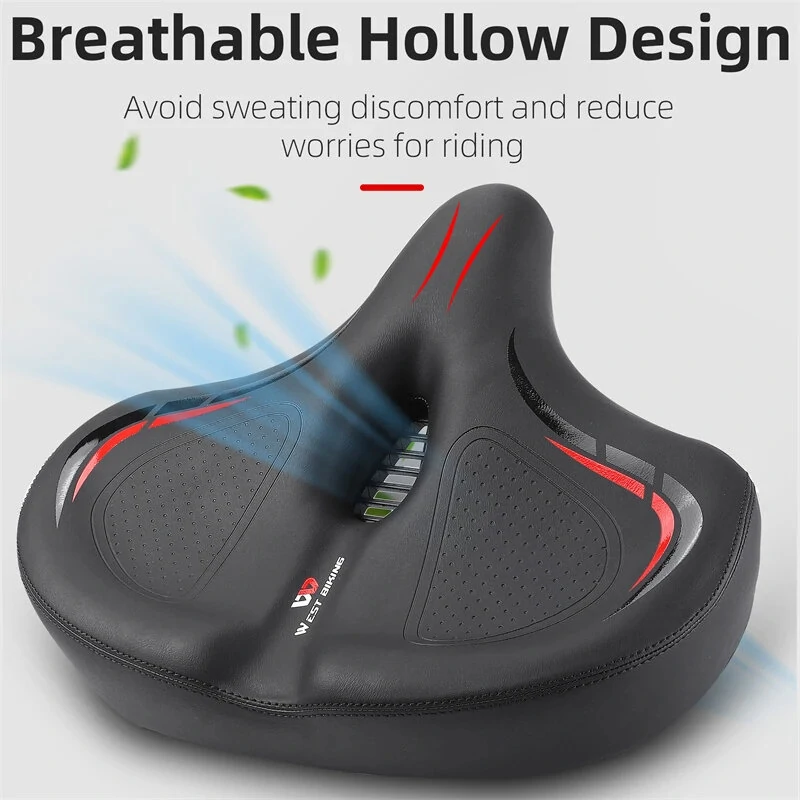 WEST BIKING Oversized MTB Bike Saddle Shock Absorbing Breathable Cycling Seat Widen Thicken Universal Soft Cushion Electric Bike Saddle — view 2