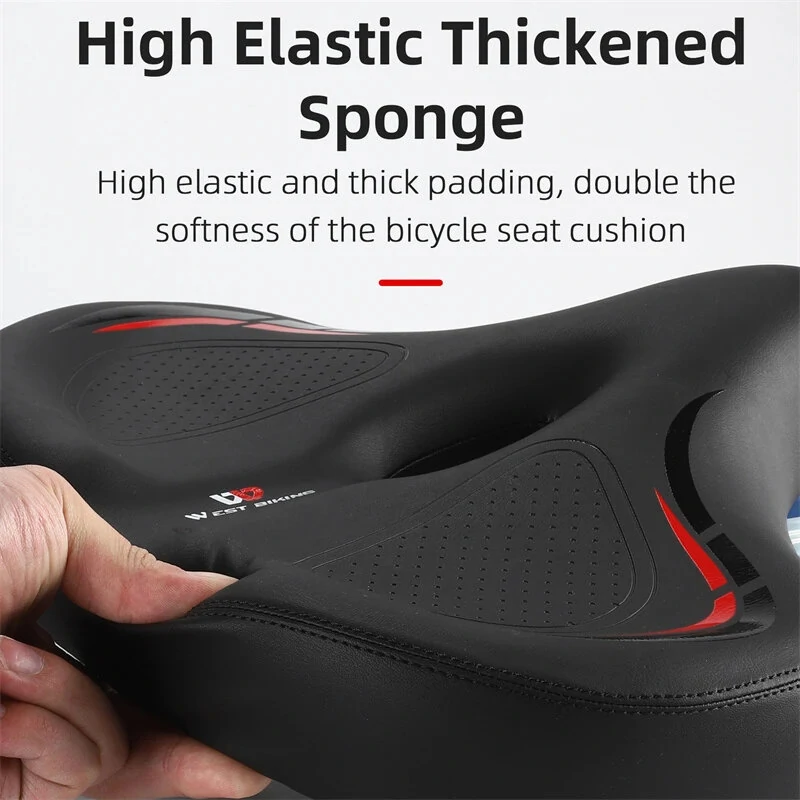 WEST BIKING Oversized MTB Bike Saddle Shock Absorbing Breathable Cycling Seat Widen Thicken Universal Soft Cushion Electric Bike Saddle — view 3