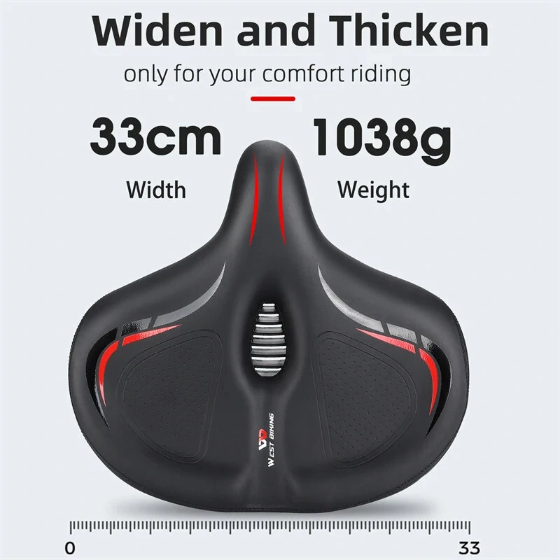 WEST BIKING Oversized MTB Bike Saddle Shock Absorbing Breathable Cycling Seat Widen Thicken Universal Soft Cushion Electric Bike Saddle — view 8