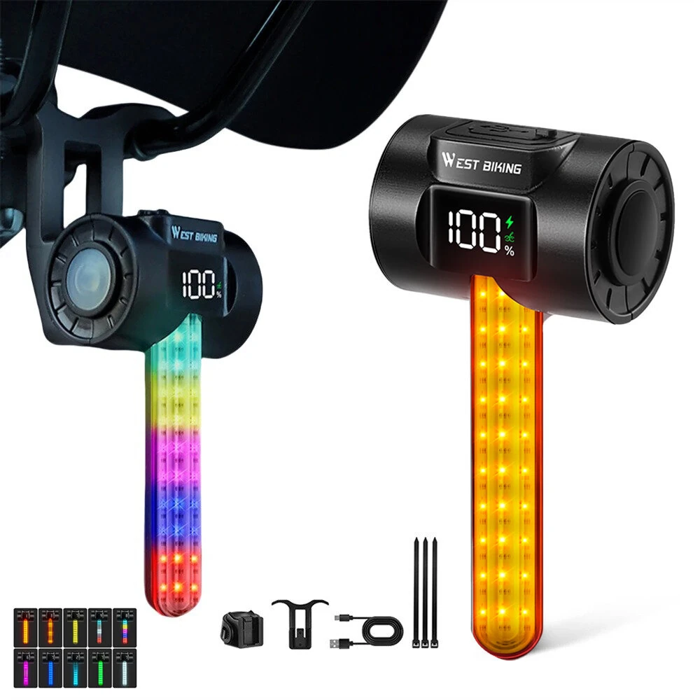 WEST BIKING RGB Dynamic LED Smart Induction Bicycle Brake Taillight Digital Power Display IPX4 Waterproof USB Charging Bike Rear Light for Outdoor Cycling — WEST BIKING