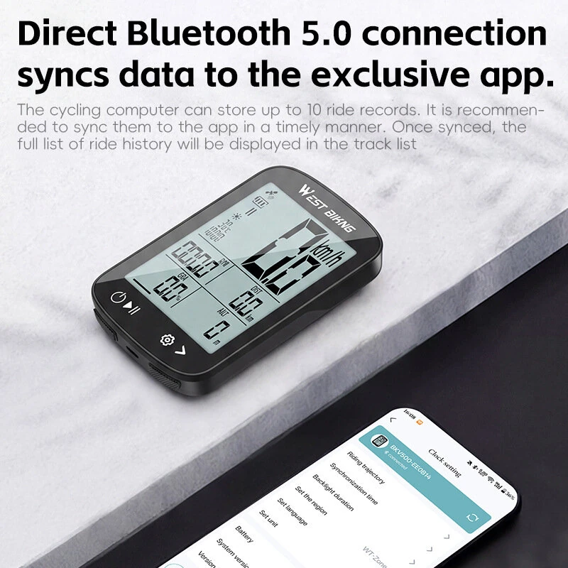 WEST BIKING Smart GPS Bike Computer, 5-Star Galileo Speedometer Wireless Odometer with Bluetooth Phone Sync, IPX7 Waterproof Auto Backlight Bicycle Tracker for Road, MTB, E-Bike — view 3