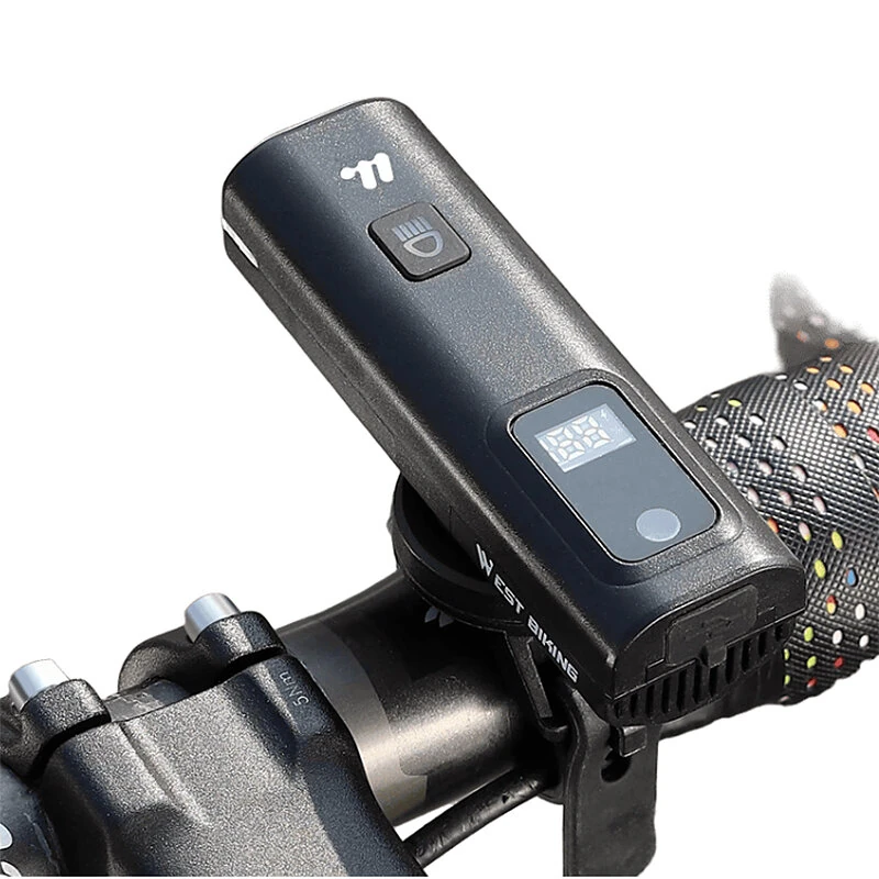 WEST BIKING Smart LED Digital Display Bike Headlight 1500mAh Battery Type-C Charging Waterproof Mini Portable Bicycle Front Light for MTB Bike Road Bike Flashlight — WEST BIKING