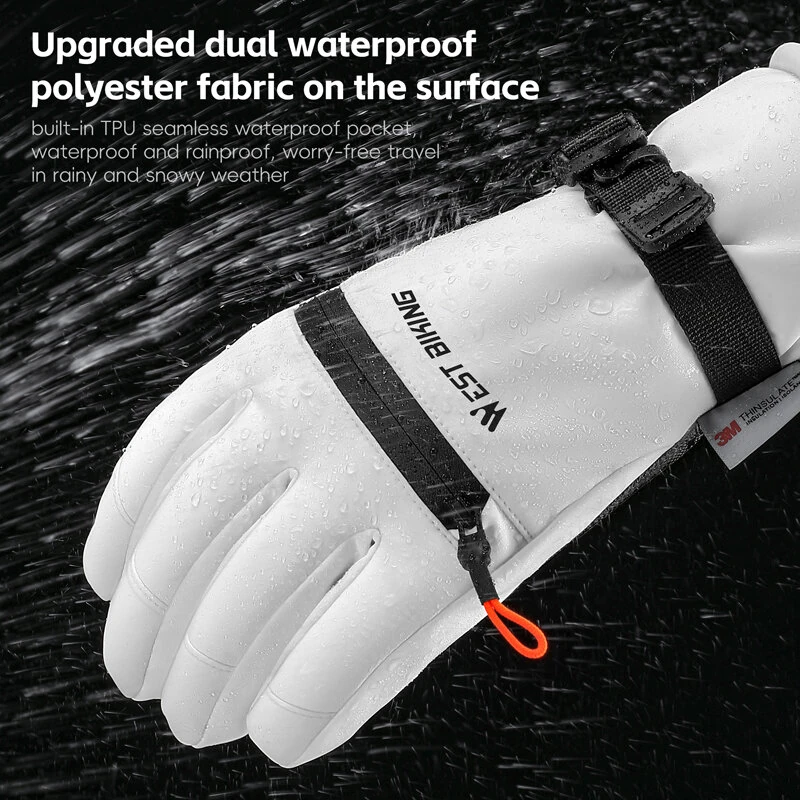 WEST BIKING Winter Warm Cycling Gloves Outdoor Sports Windproof Waterproof Touchscreen Thermal Skiing Gloves — view 8